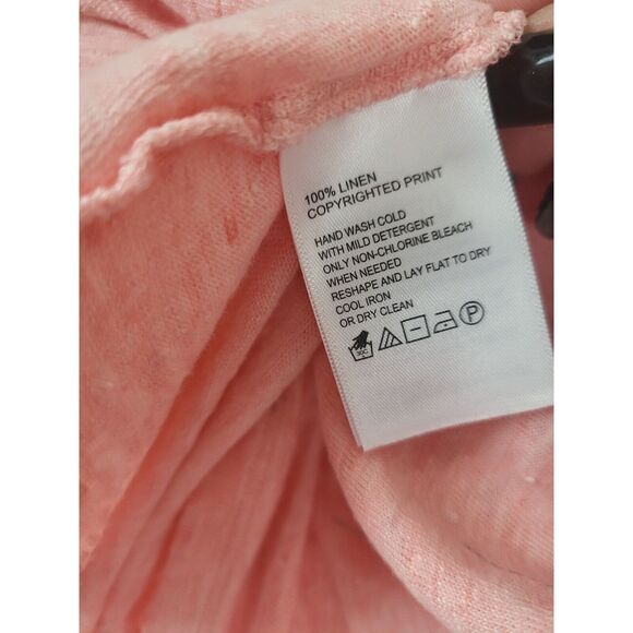 Tommy Bahama Cap Sleeve Top XL Womens Pink Silver Palm Tree Crew Neck 100% Linen - Picture 6 of 9